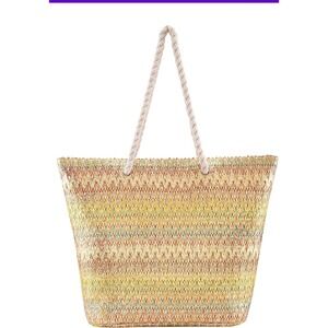 Woven Straw‎ Beach Tote Bag Rope Handle Lined Zip Closure Colorful